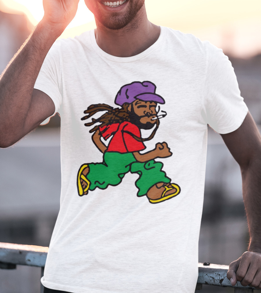 Amine Running Man Rastafarian Style Casual Character T-Shirt