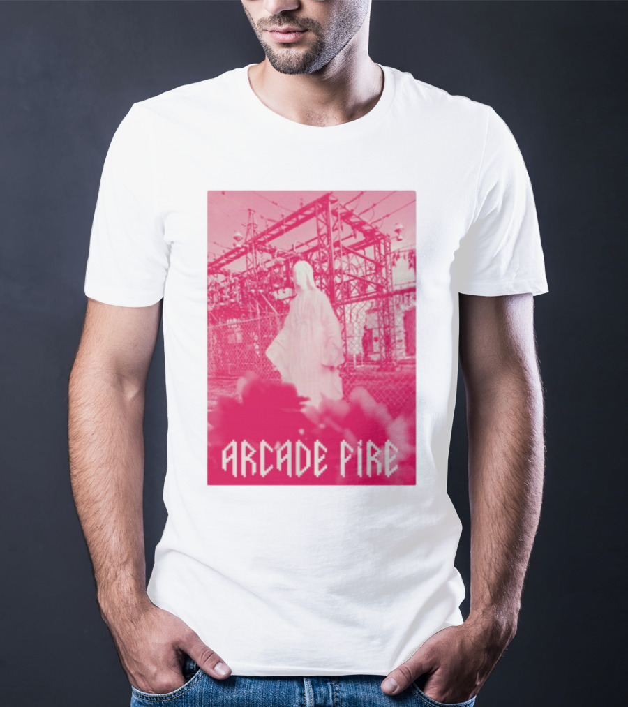 Arcade Fire Virgin Mary Statue Pink Power Station T-Shirt
