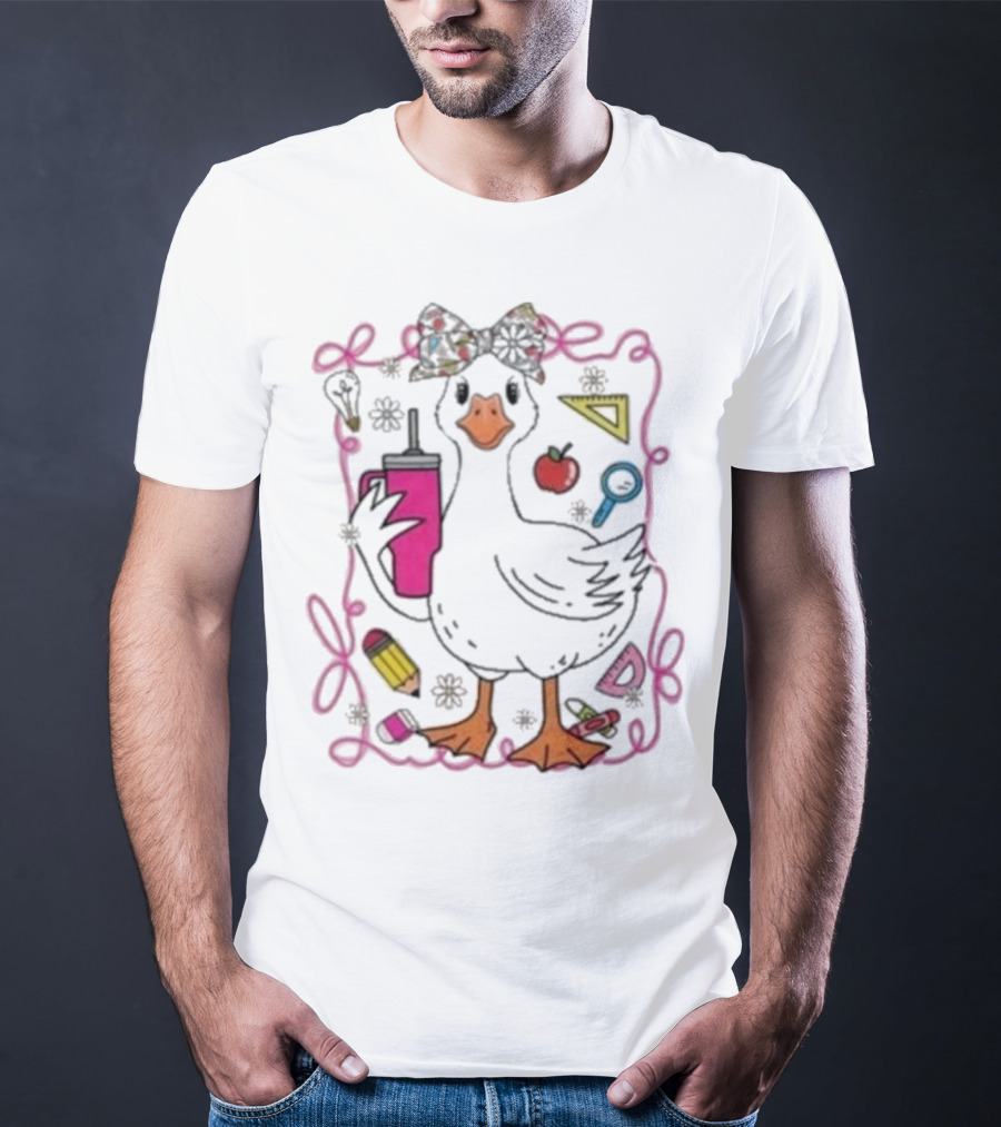 Brooke And Bear Back To School Goose Pencil Apple Ruler T-Shirt