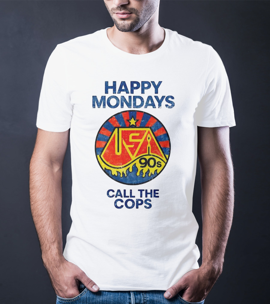 Happy Mondays USA 90s Call The Cops Starburst Retro T-Shirt