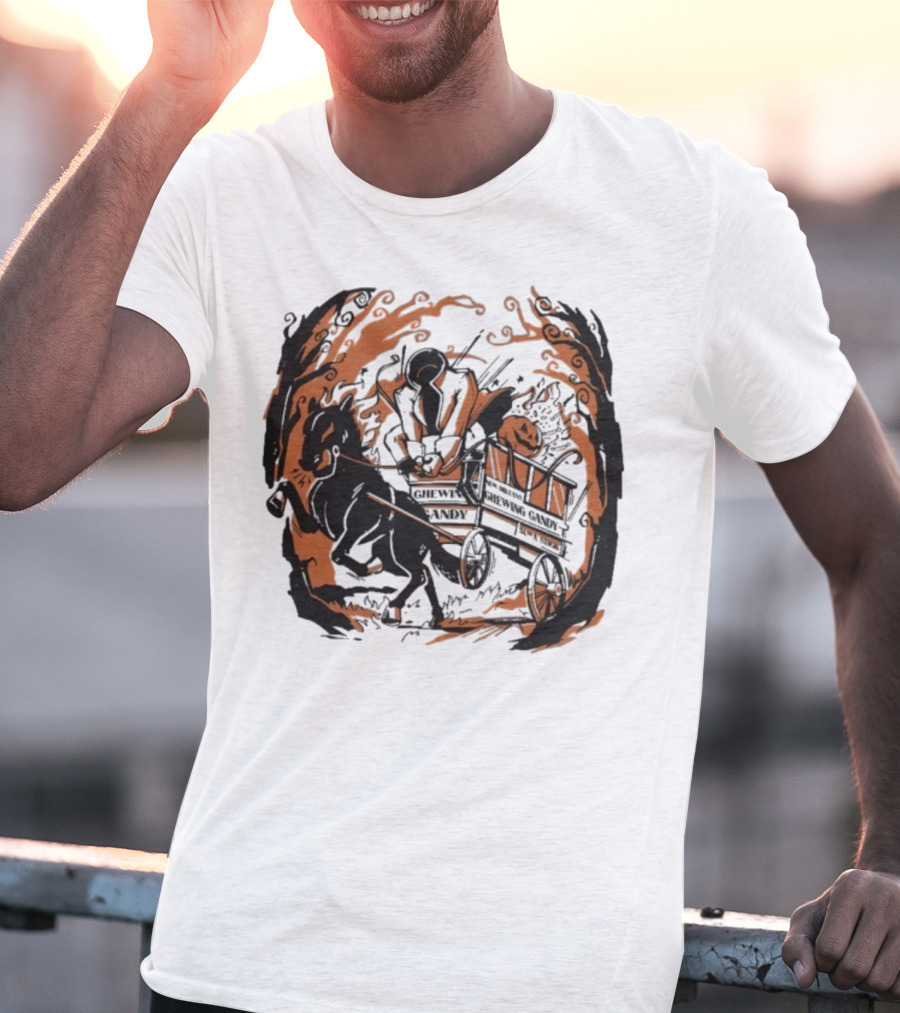 Headless Horseman Pumpkin Carriage Halloween Scene T-Shirt