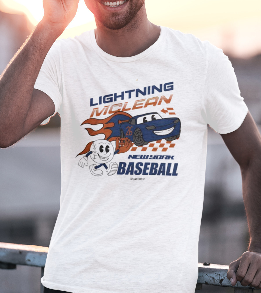 Lightning McLean New York Baseball 26 Cartoon Flame Racing T-Shirt