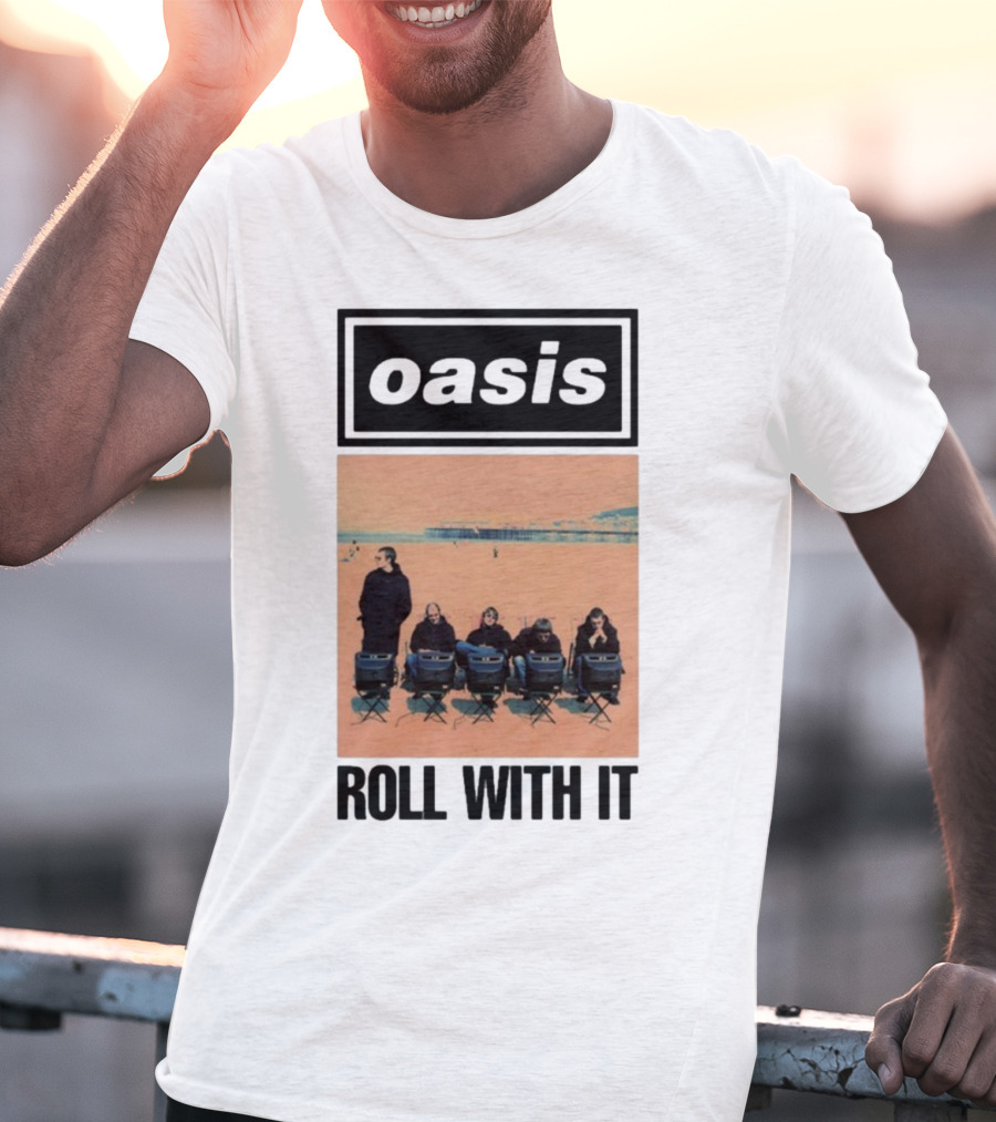 Oasis Roll With It Single Beach Scene Retro Style T-Shirt