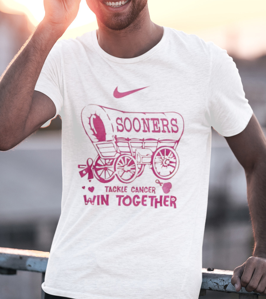 Nike Sooners Tackle Cancer Win Together Pink Wagon Breast Cancer Awareness T-Shirt