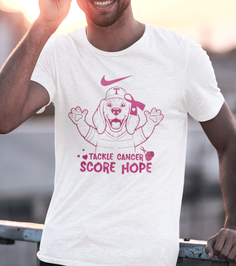 Nike Tackle Cancer Score Hope Pink Ribbon Dog Design Breast Cancer Awareness T-Shirt