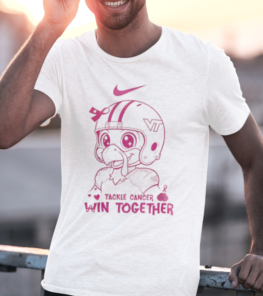 Nike VT Hokies Tackle Cancer Win Together In October We Wear Pink T-Shirt