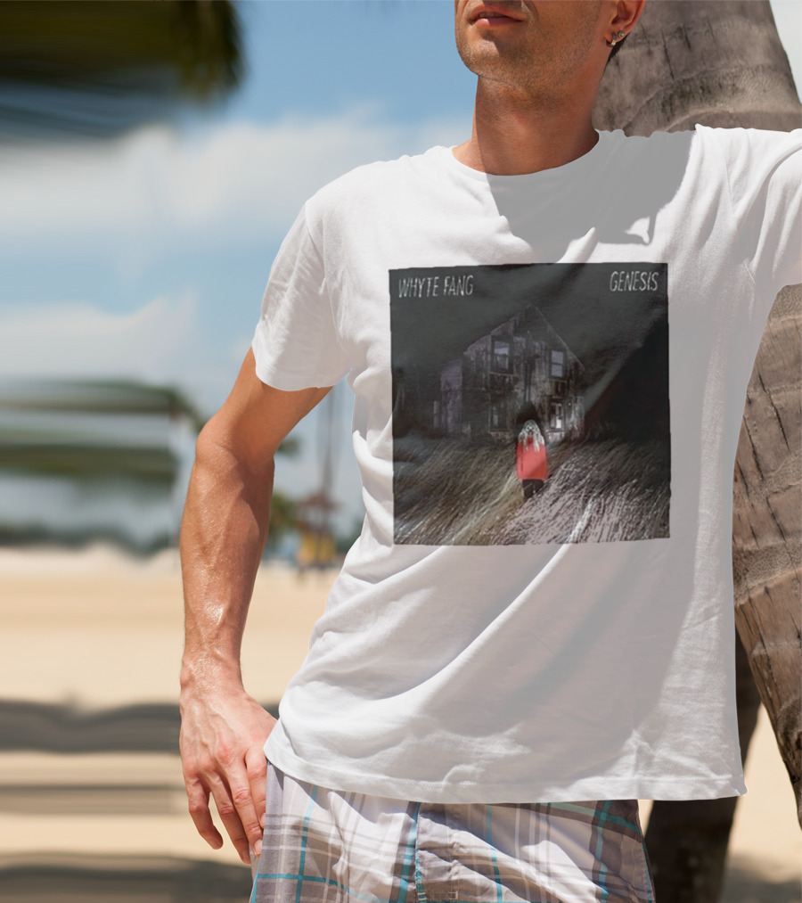 Whyte Fang Genesis Album Cover Creepy House And Figure In Red Jacket T-Shirt