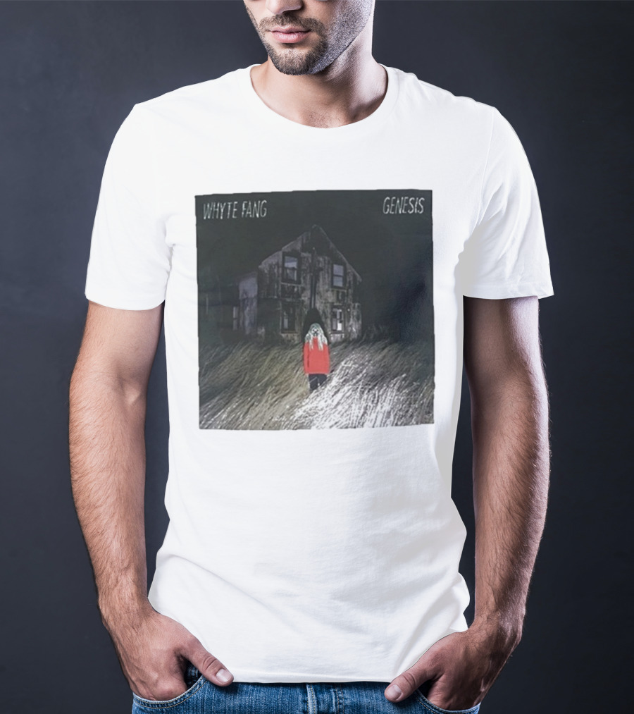 Whyte Fang Genesis Album Cover Creepy House And Figure In Red Jacket T-Shirt