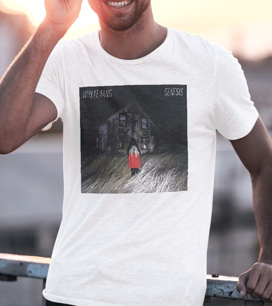 Whyte Fang Genesis Album Cover Creepy House And Figure In Red Jacket T-Shirt
