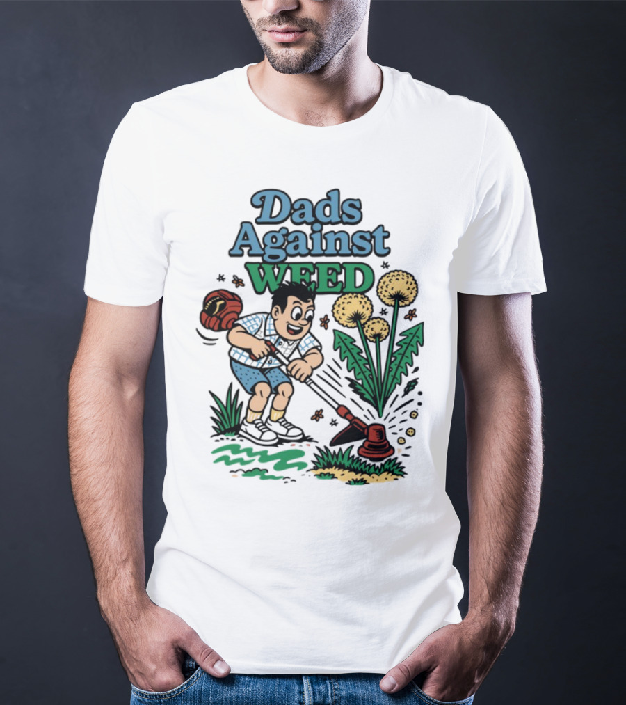 Dads Against Weed Cartoon Boy And Dandelions Gardening Style T-Shirt