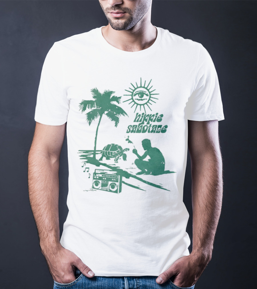 Hippie Sabotage 4-20 Island Sun Palm Turtle Boombox Peaceful Vibes T-Shirt