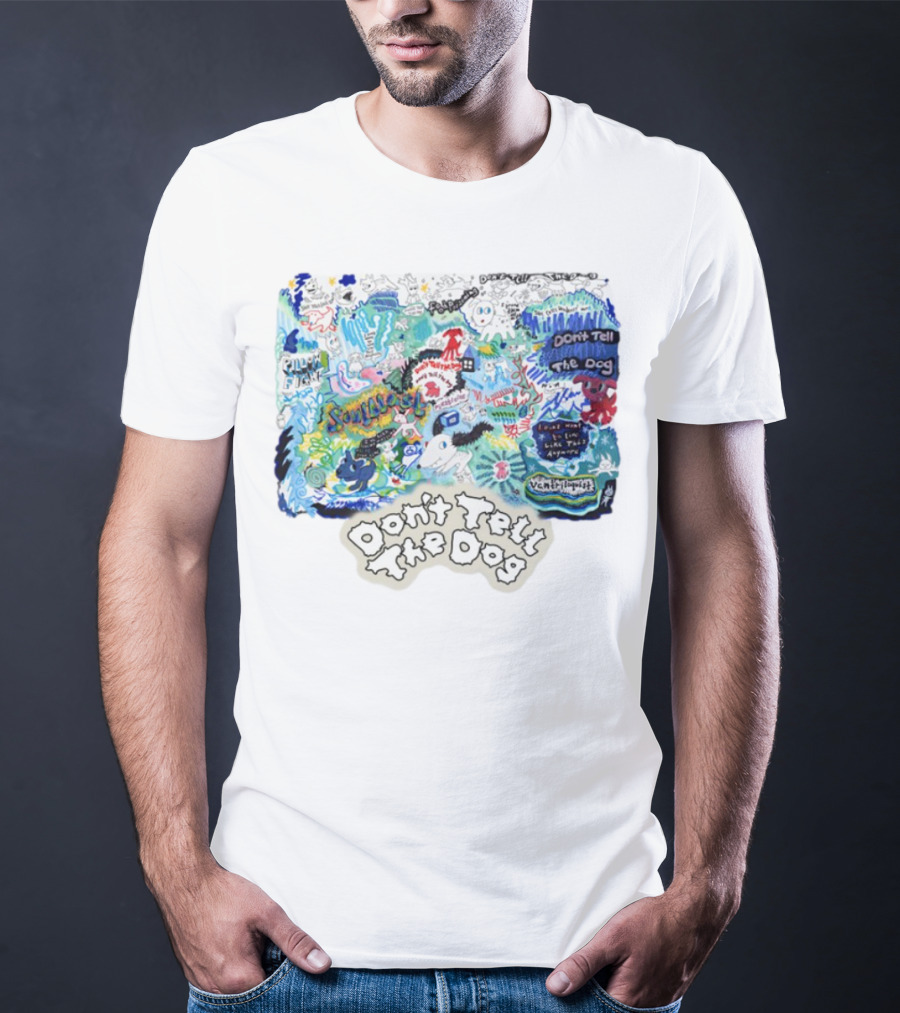 James Marriott Don't Tell The Dog Colorful Scrap Book Collage Vibrant Doodles T-Shirt