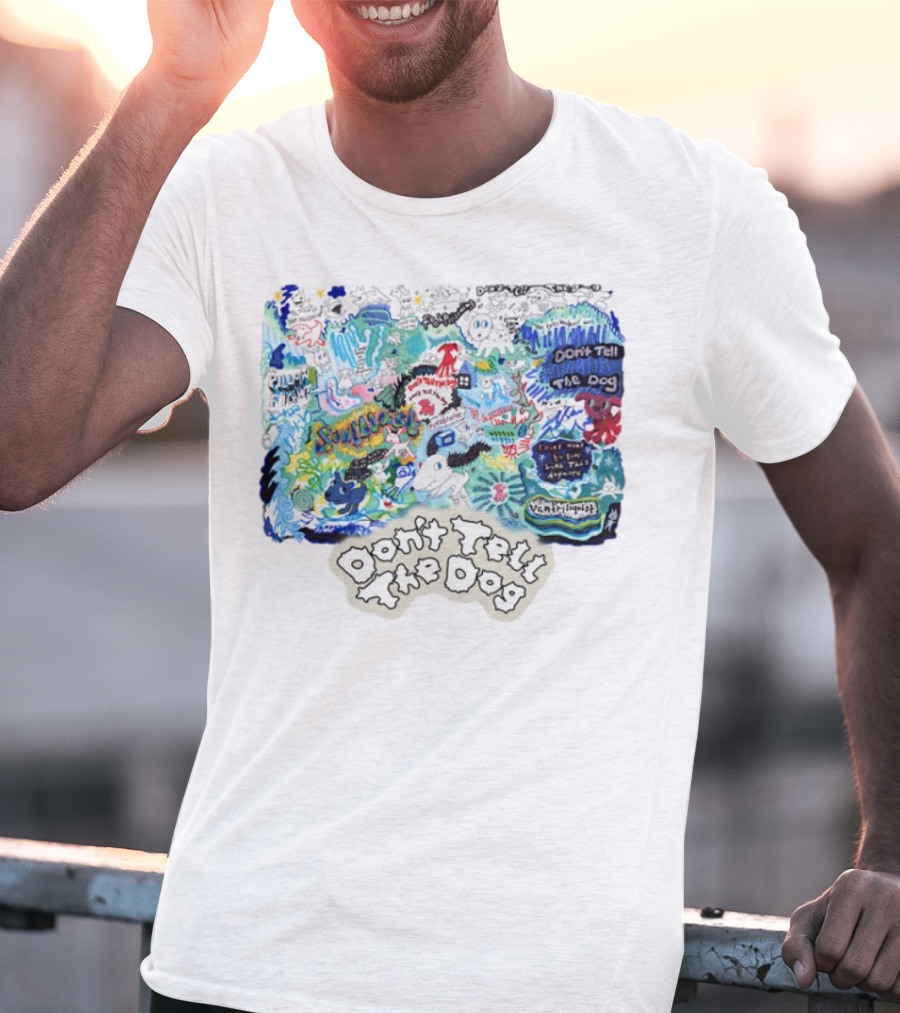 James Marriott Don't Tell The Dog Colorful Scrap Book Collage Vibrant Doodles T-Shirt
