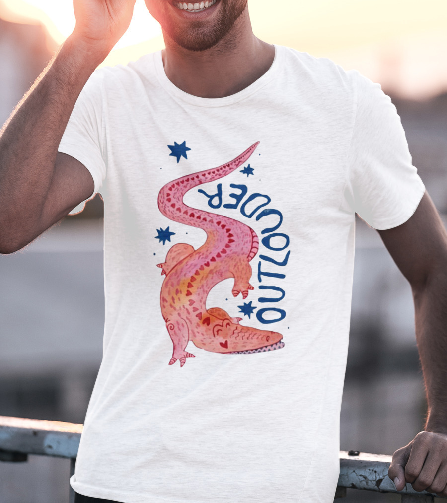 Outlouder Croc Pink Crocodile And Blue Stars T-Shirt
