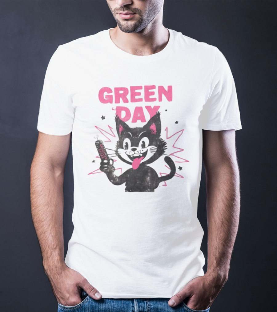 Green Day Dynamite Cartoon Cat Explosion T-Shirt