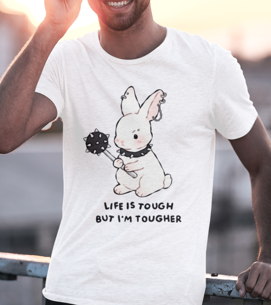 Life Is Tough But I'm Tougher Bunny With Spiked Collar And Mace T-Shirt