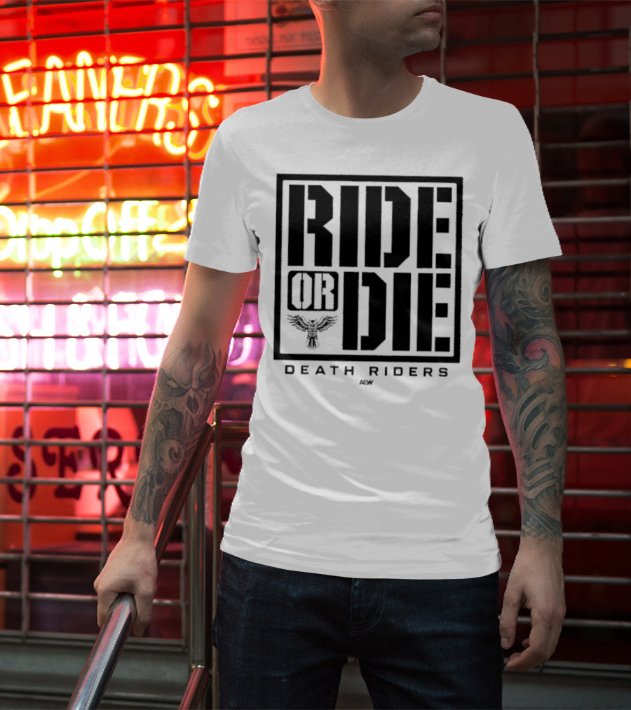 Death Riders Ride Or Die Skeleton Biker Gang AEW T-Shirt