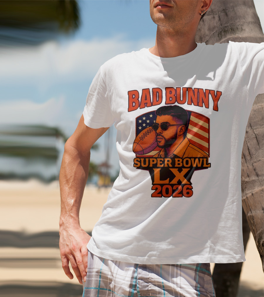 Bad Bunny Super Bowl LX 2026 American Flag Football Graphic T-Shirt