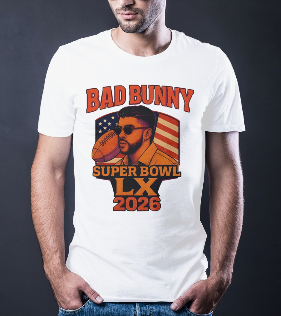 Bad Bunny Super Bowl LX 2026 American Flag Football Graphic T-Shirt