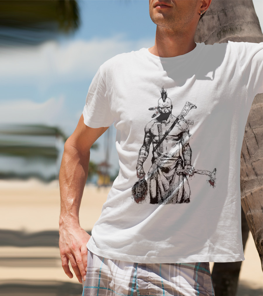 Half Face Blades Scalper Axe Warrior Style T-Shirt