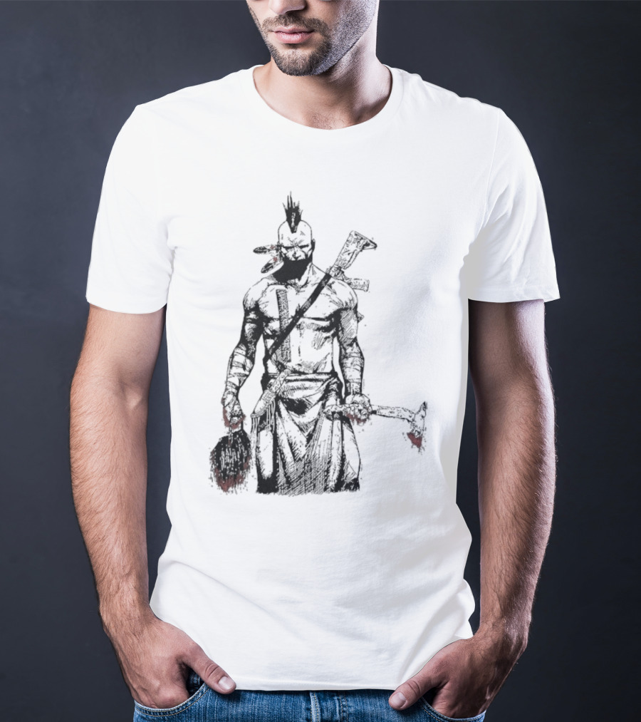 Half Face Blades Scalper Axe Warrior Style T-Shirt