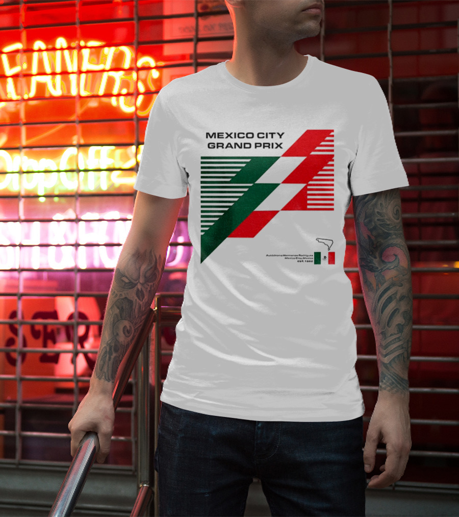 Mexico City Grand Prix Racing Stripes Emblem Green Red Flag T-Shirt