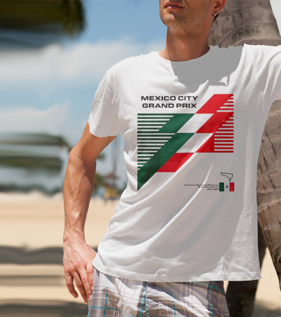 Mexico City Grand Prix Racing Stripes Emblem Green Red Flag T-Shirt