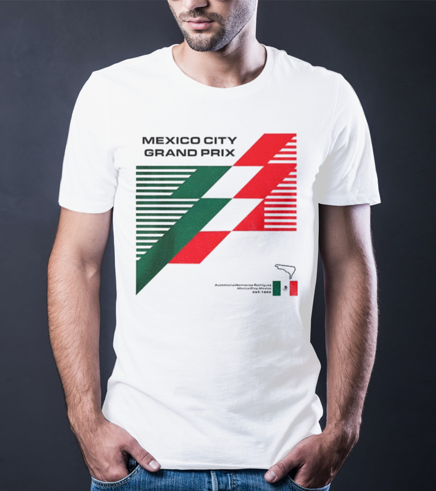 Mexico City Grand Prix Racing Stripes Emblem Green Red Flag T-Shirt