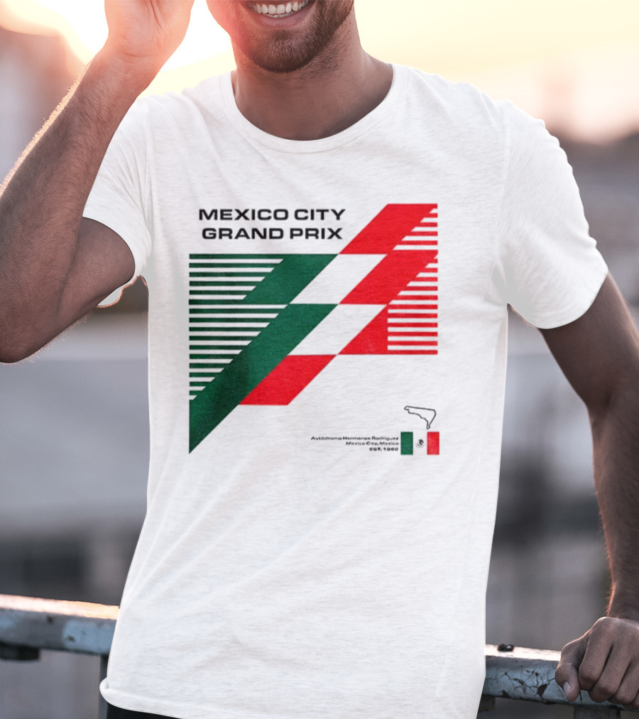 Mexico City Grand Prix Racing Stripes Emblem Green Red Flag T-Shirt