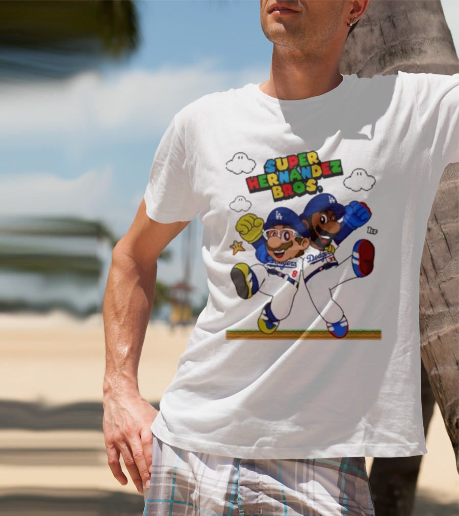 Super Hernández Bros Teoscar Kiké Let’s Go Dodgers Mario X Los Angeles Dodgers T-Shirt