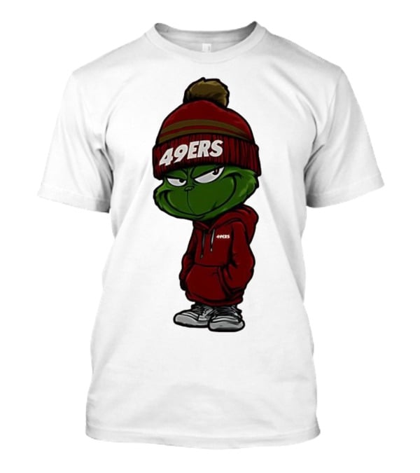 Grinch Wearing 49ers Beanie And San Francisco Football Crossover T-Shirt