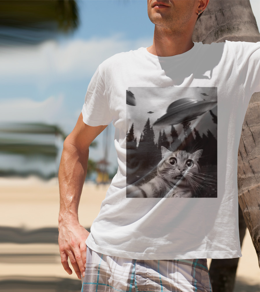Keith Hernandez Cat Selfie Ufos Forest Scene T-Shirt