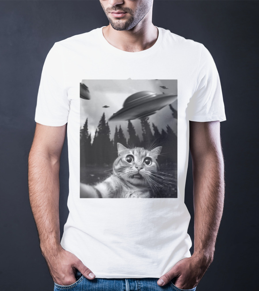 Keith Hernandez Cat Selfie Ufos Forest Scene T-Shirt