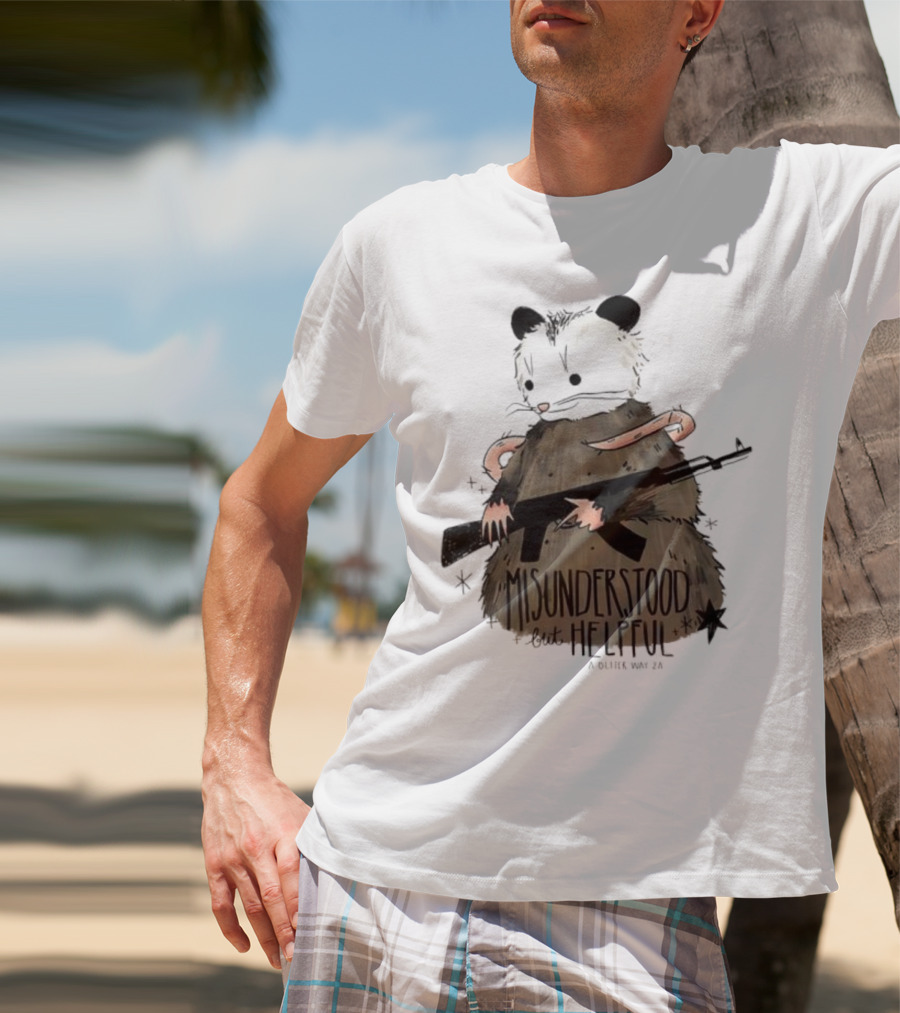 Misunderstood But Helpful Opossum With Rifle Artwork T-Shirt