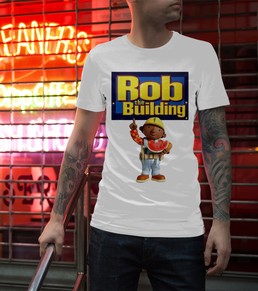 Rob The Building Cartoon Construction Character Eating Watermelon T-Shirt