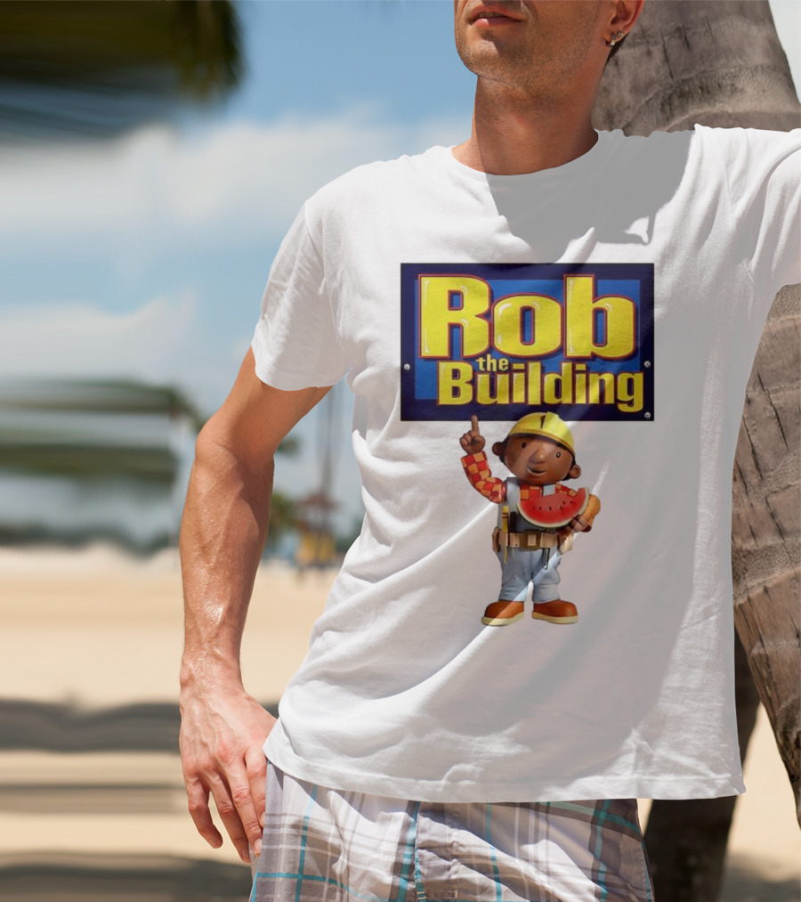 Rob The Building Cartoon Construction Character Eating Watermelon T-Shirt