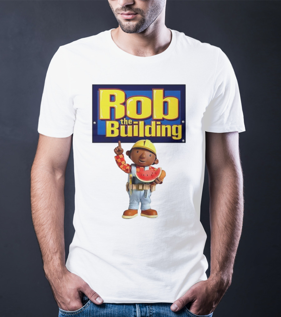 Rob The Building Cartoon Construction Character Eating Watermelon T-Shirt