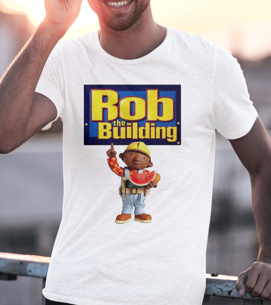 Rob The Building Cartoon Construction Character Eating Watermelon T-Shirt