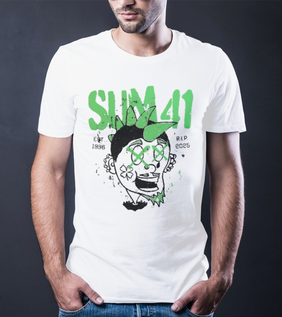 Sum41 St Patrick's Day Punk Skull Green Spikes T-Shirt