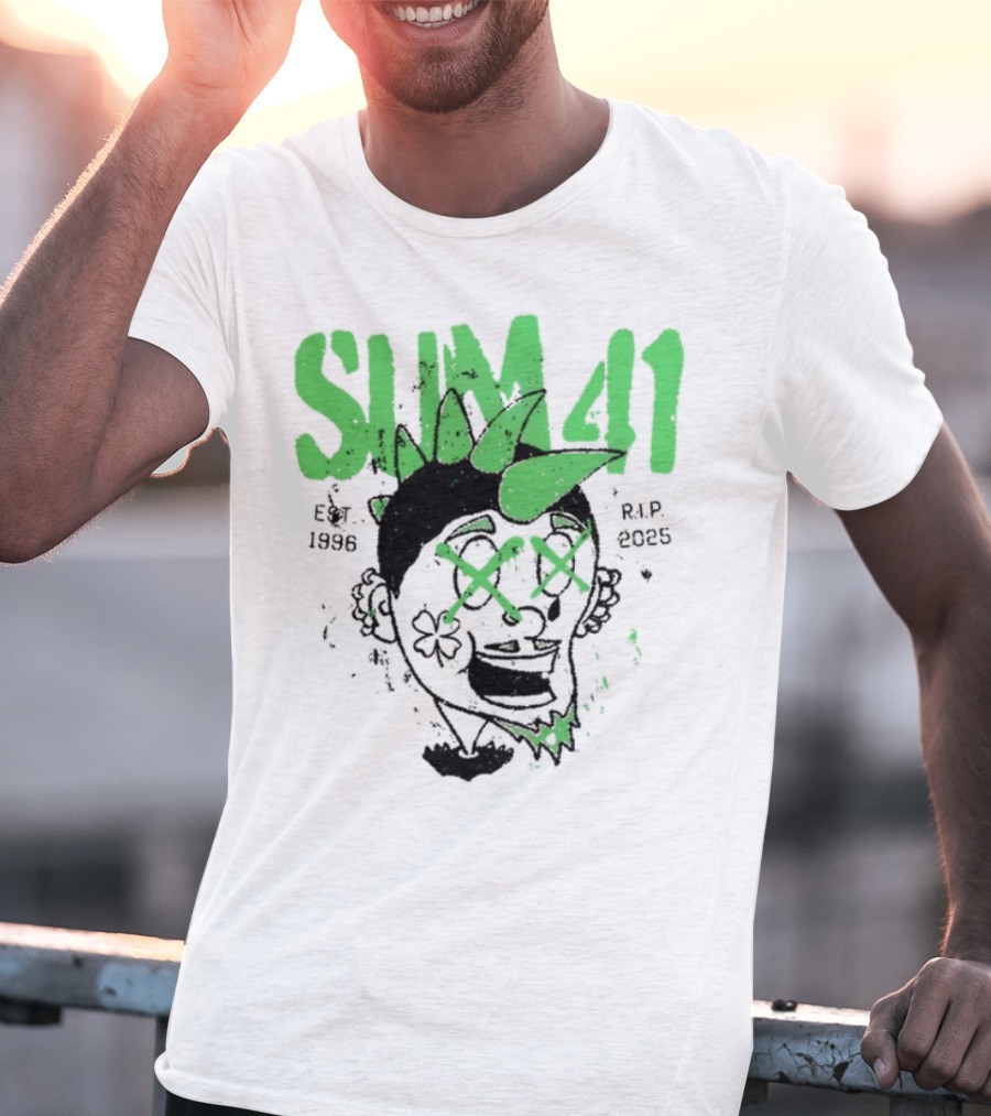 Sum41 St Patrick's Day Punk Skull Green Spikes T-Shirt