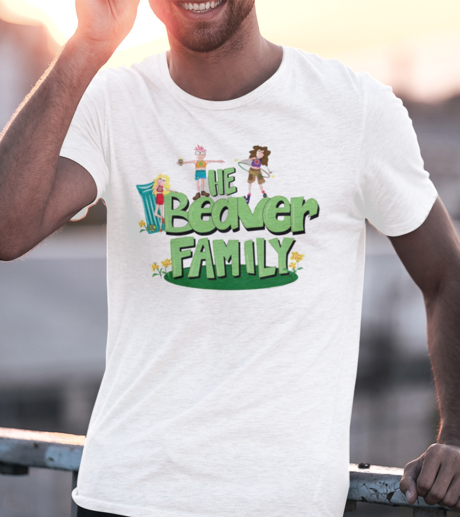 He Beaver Family Fun Characters With Flower Accents T-Shirt