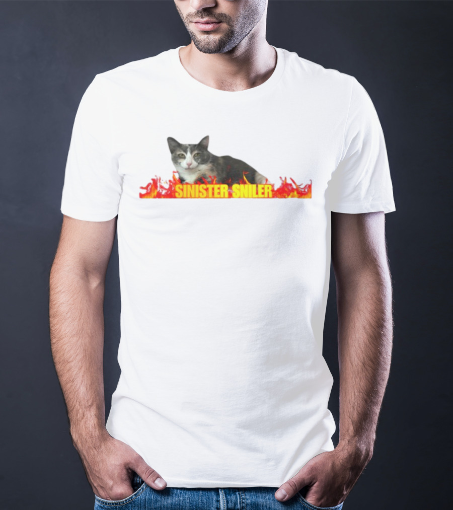 Sinister Sniler Cat With Flames Image T-Shirt