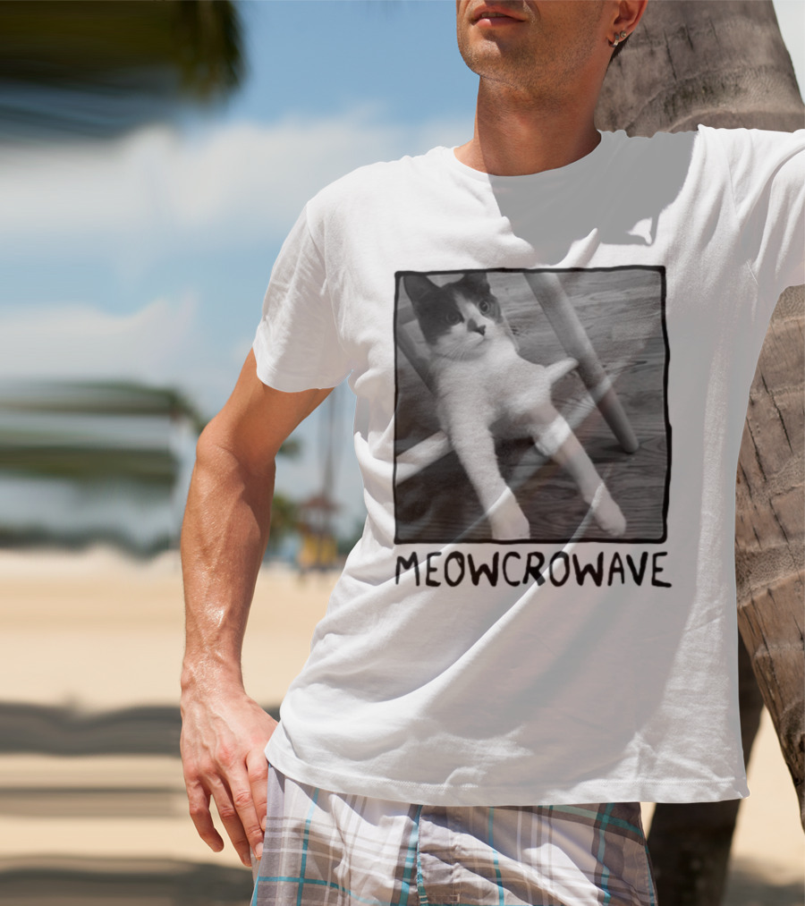 Meowcrowave Cat Humor With Cute Black And White Cat Image T-Shirt
