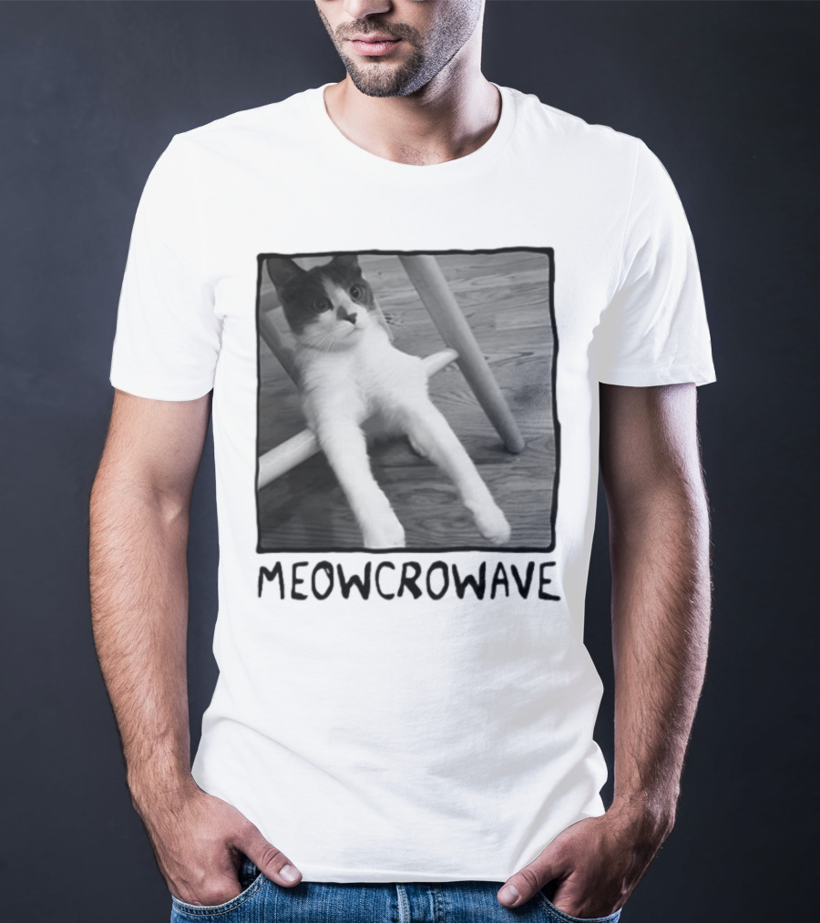 Meowcrowave Cat Humor With Cute Black And White Cat Image T-Shirt