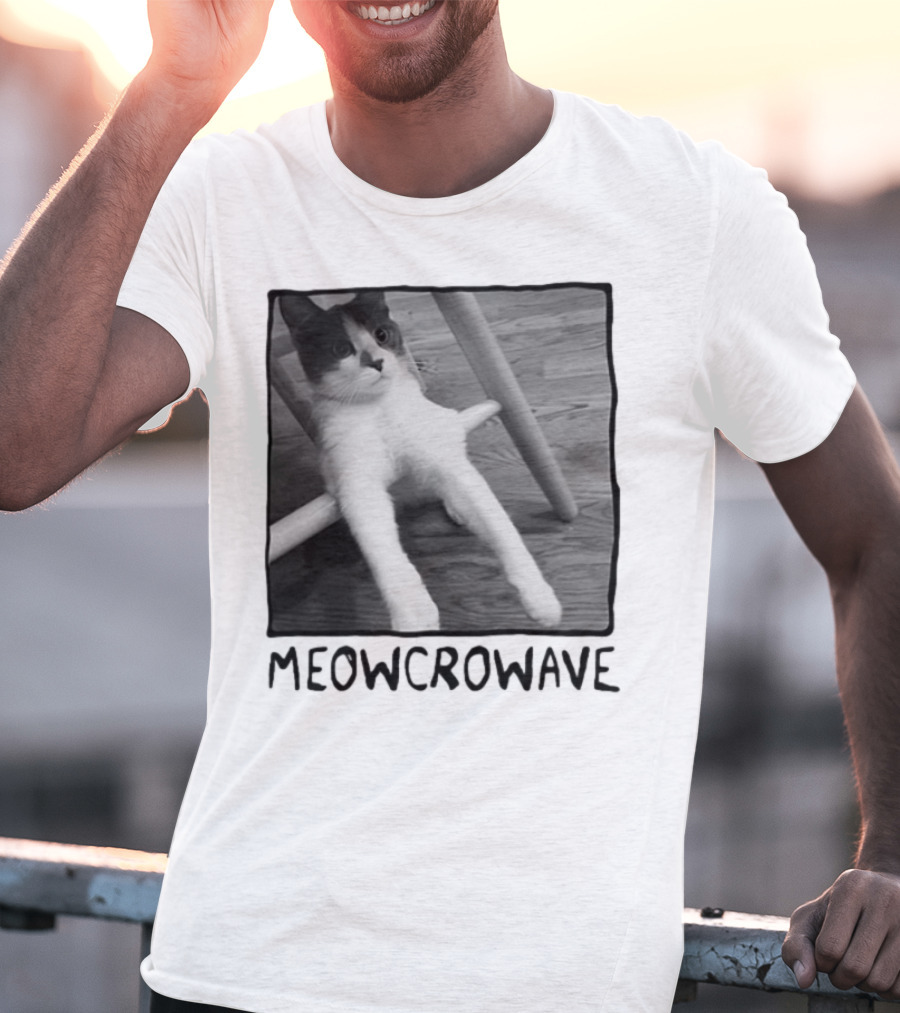 Meowcrowave Cat Humor With Cute Black And White Cat Image T-Shirt