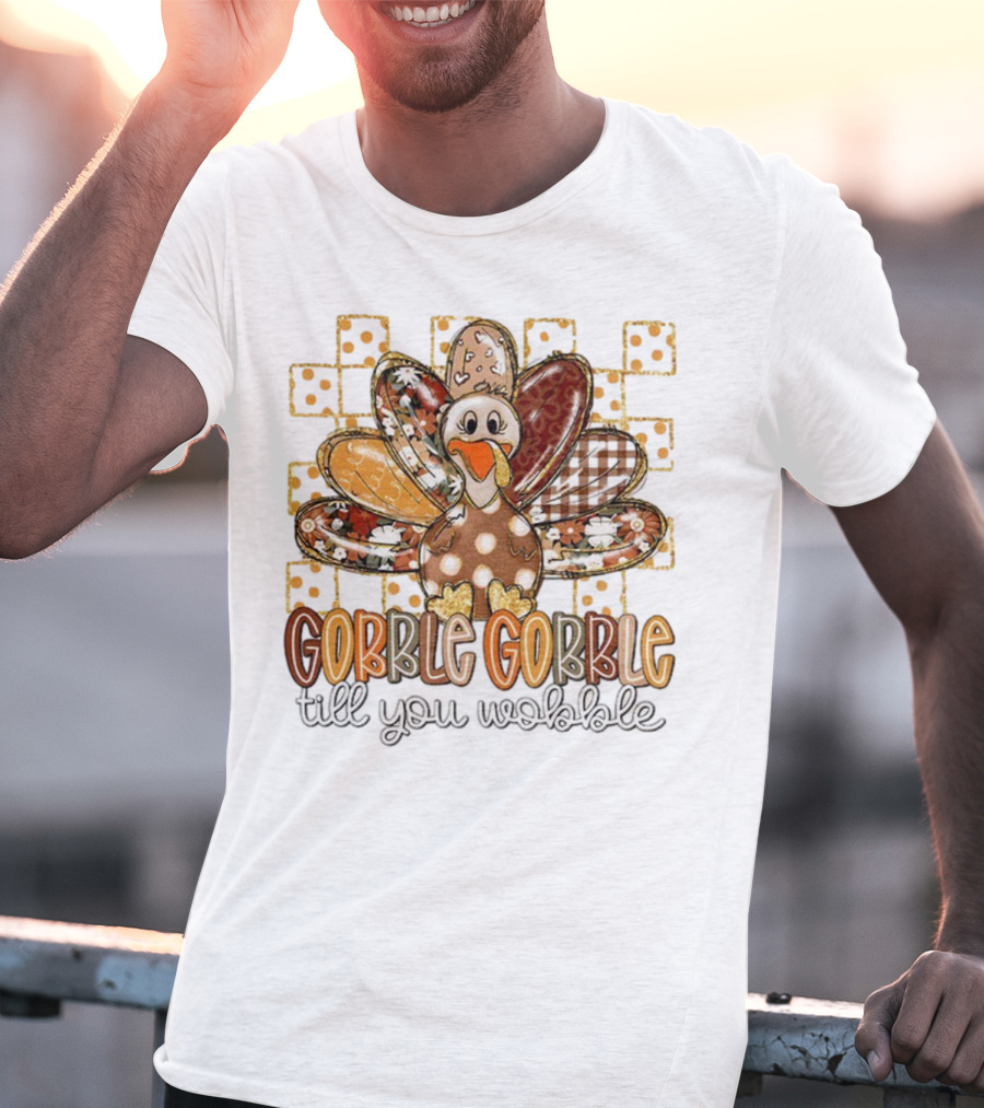 Floral Turkey Gobble Gobble Till You Wobble Thanksgiving 2025 T-Shirt