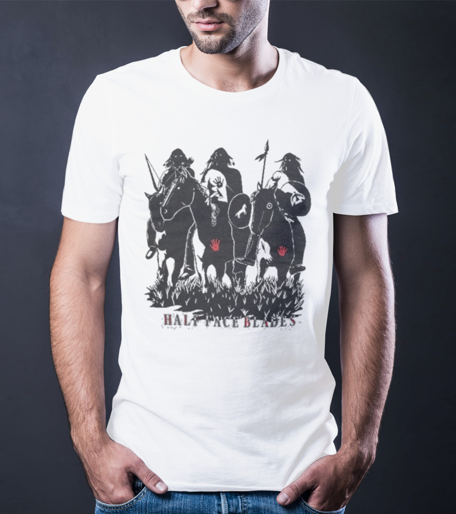 Half Face Blades War Party Red Hands Silhouette T-Shirt