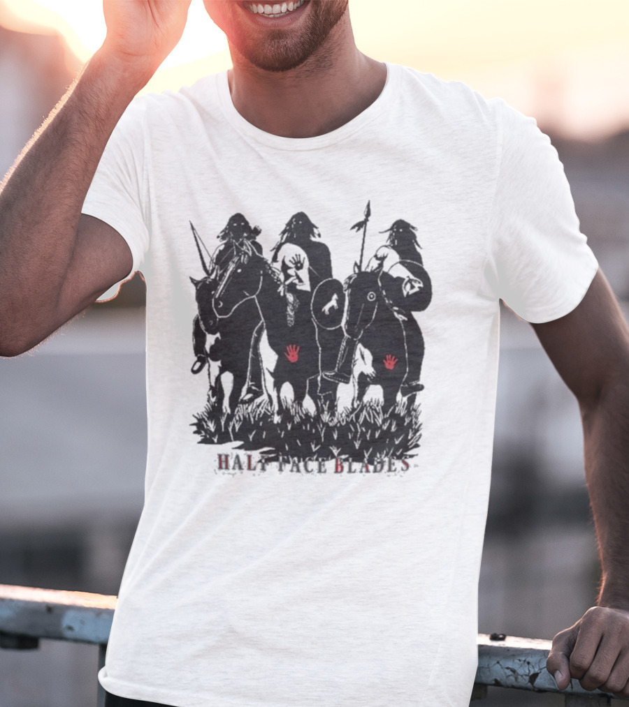 Half Face Blades War Party Red Hands Silhouette T-Shirt
