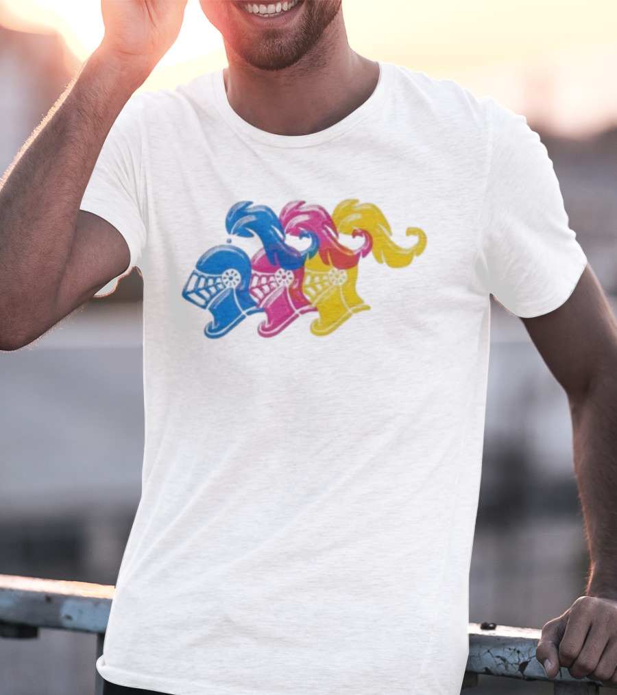 James Boogie Risso Knight Helmet Trio Blue Pink Yellow T-Shirt