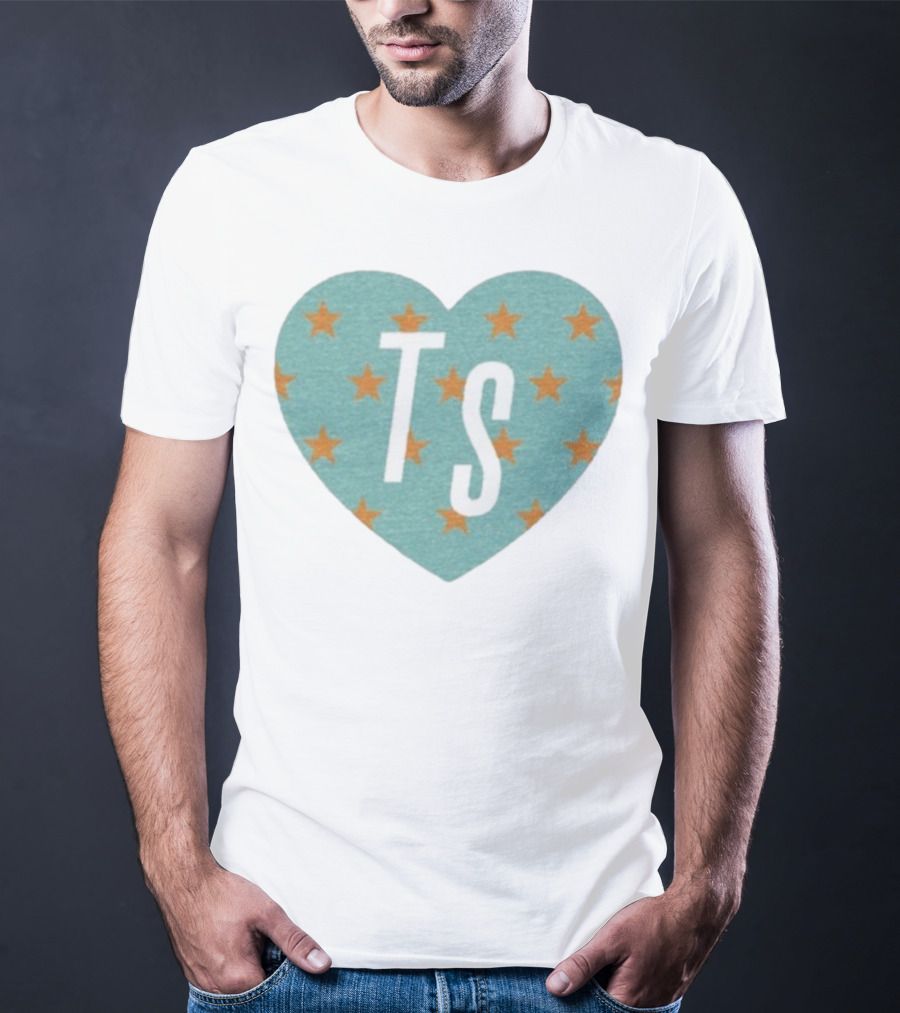 TS Heart With Orange Stars Pattern Design T-Shirt